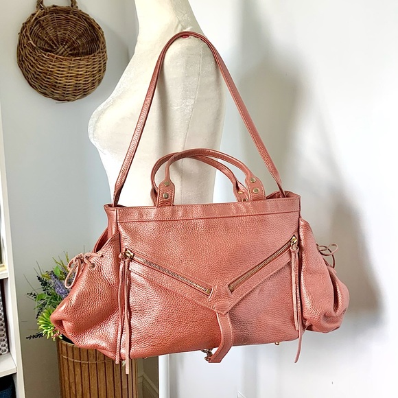 Botkier Metallic Leather Trigger Satchel Shoulder Bag Salmon Pink - Picture 4 of 16